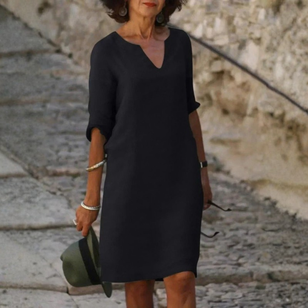 Relaxed V Neck Midi Dress