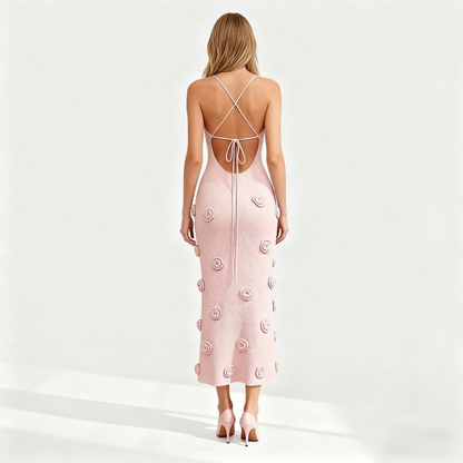 Romantic Rosette Knit Midi Dress