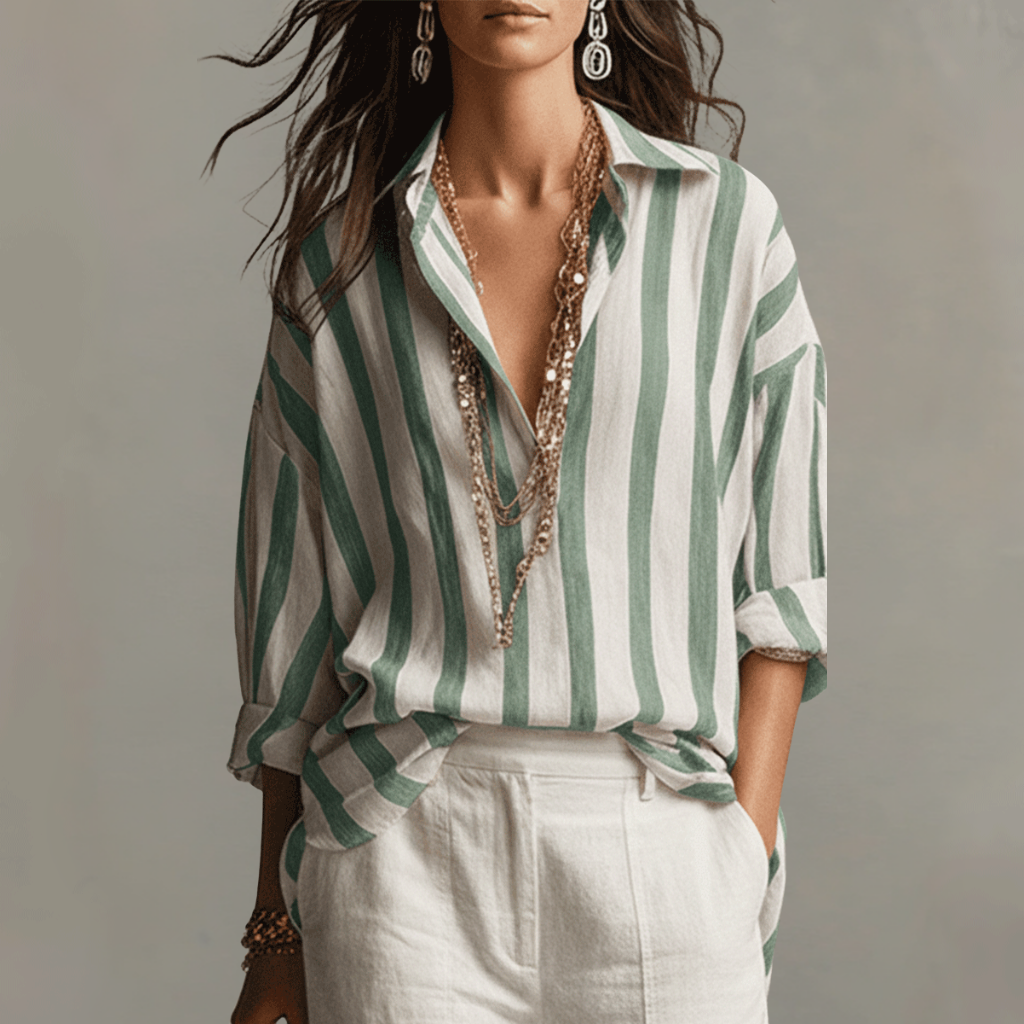 Breathable Cotton Linen Striped Shirt