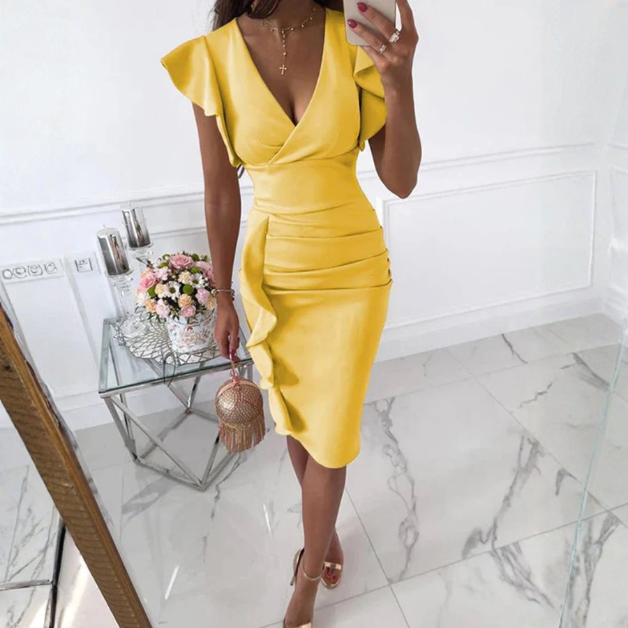 Chic Fitted Midi Dress Frill