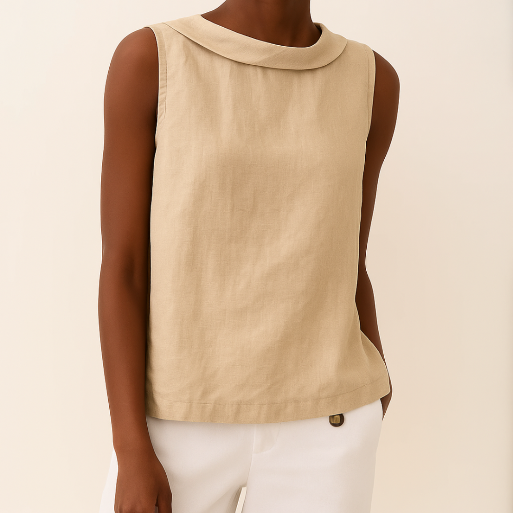 Lightweight Sleeveless Top Rolled Collar