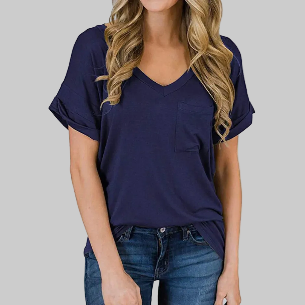 Relaxed V Neck Pocket Top