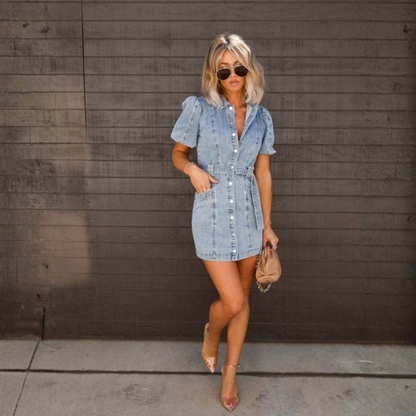 Casual Denim Dress Open Back