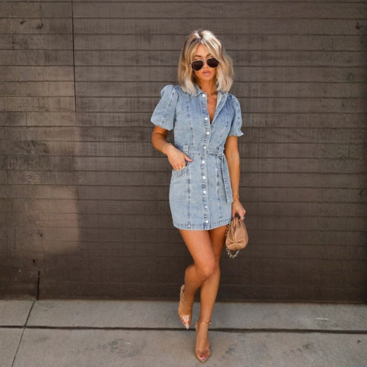 Casual Denim Dress Open Back