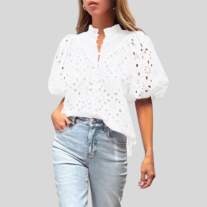 Textured Hollow Puff Sleeve Top