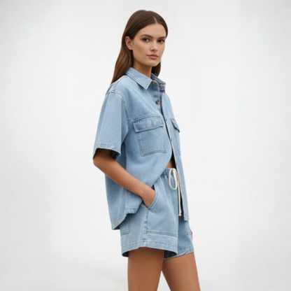 Casual Denim Set Short Sleeve