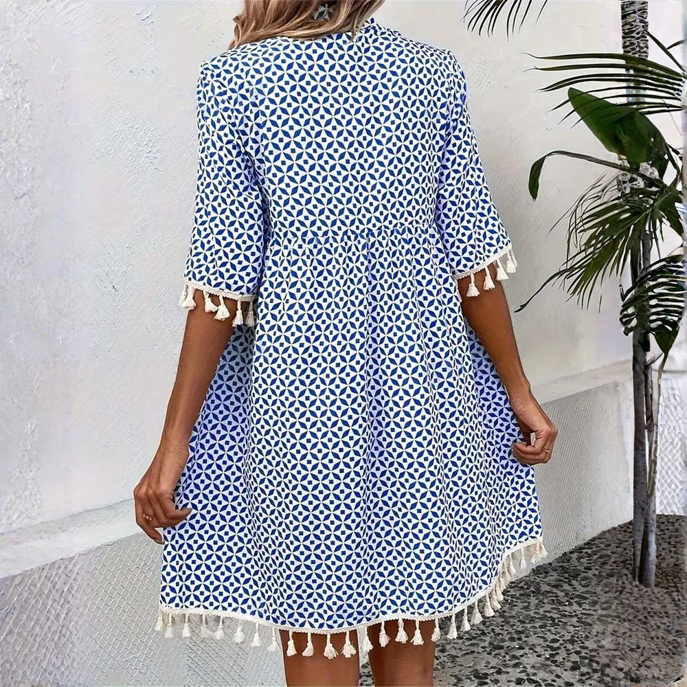 Boho Geometric Tassel Mini Dress