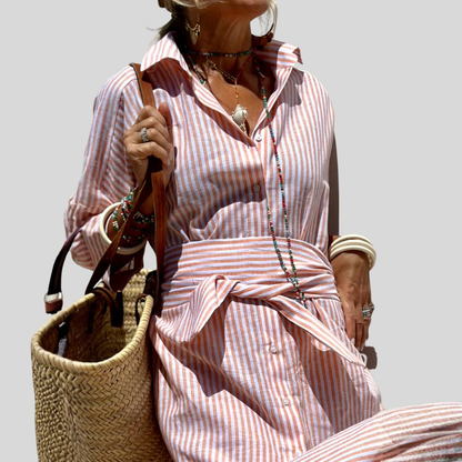 Effortless Striped Midi Shirt Dress