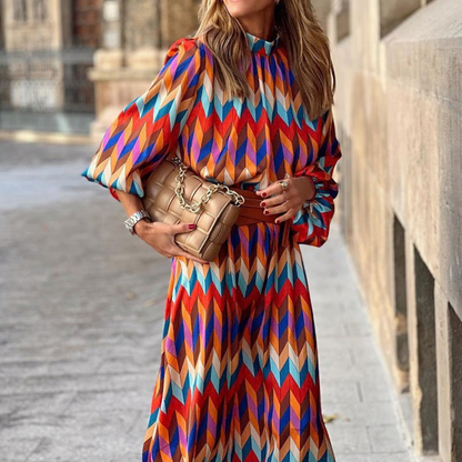 Vibrant Geometric Print Maxi Dress