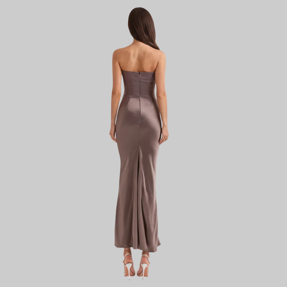 Sleek Strapless Draped Maxi Dress