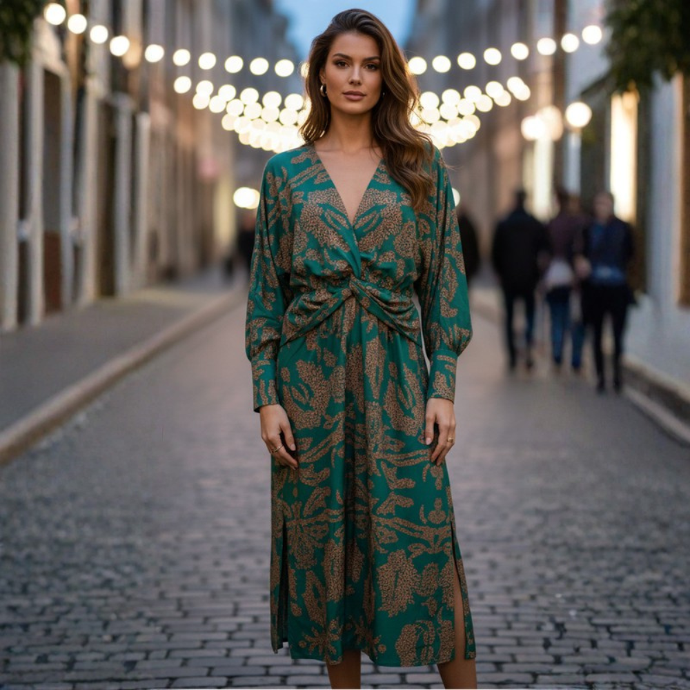 Graceful Midi Dress V Neck