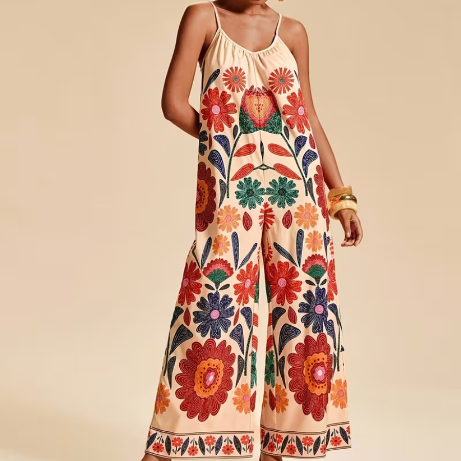 Floral Wide Leg Strap Jumpsuit