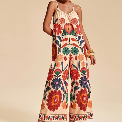 Floral Wide Leg Strap Jumpsuit