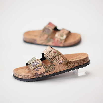 Double Buckle Cork Footbed Slide Sandals