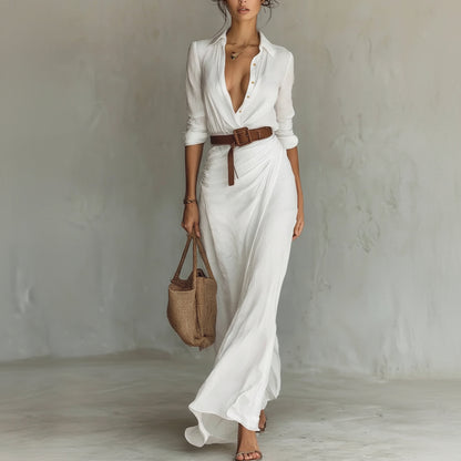 Chic Lapel Wrap Maxi Dress
