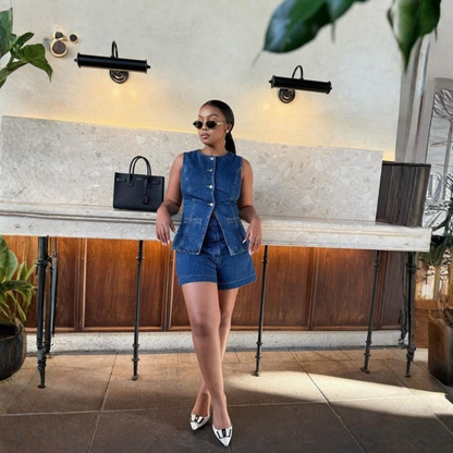 Sleek Denim Two Piece Set