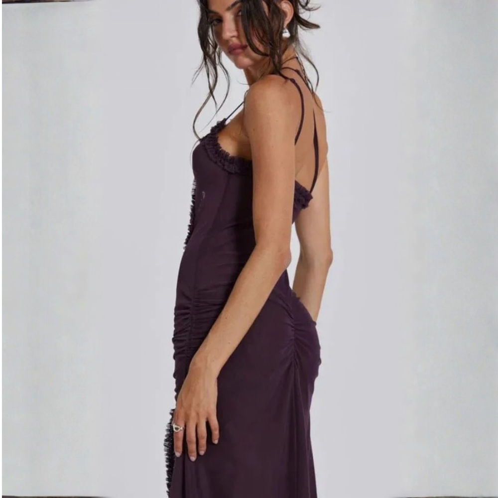 Plum Cutout Ruffle Maxi Dress