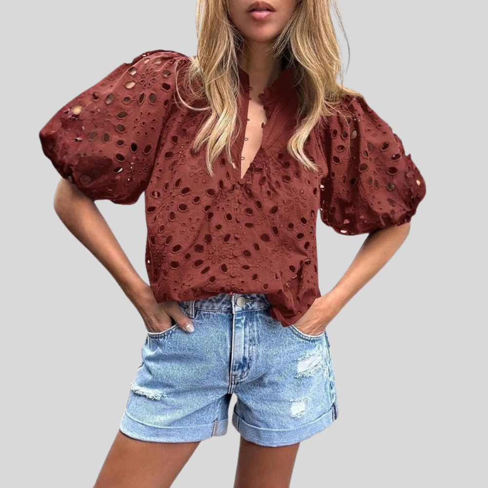 Textured Hollow Puff Sleeve Top