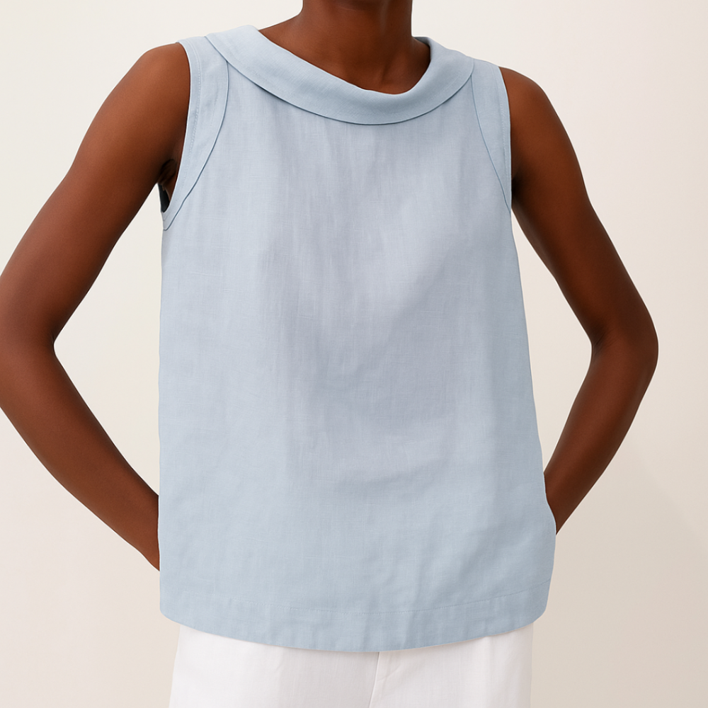 Lightweight Sleeveless Top Rolled Collar