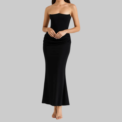 Sleek Strapless Draped Maxi Dress