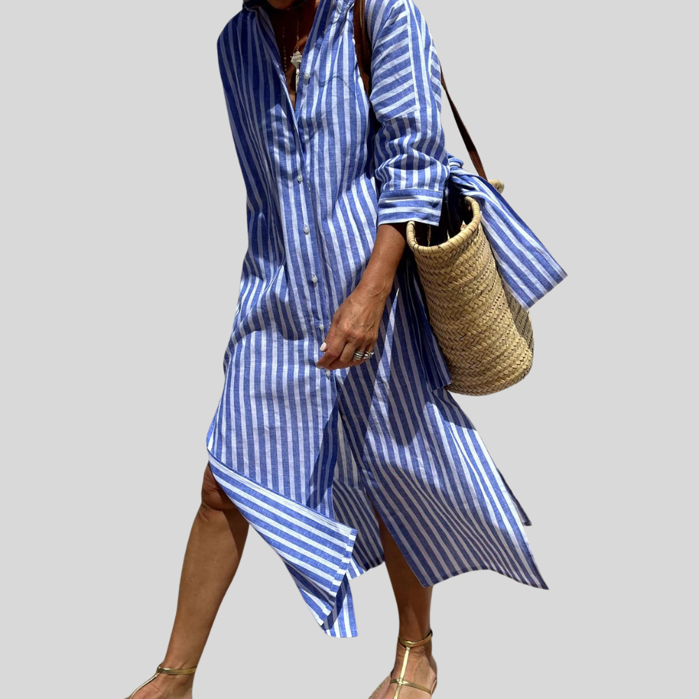 Effortless Striped Midi Shirt Dress