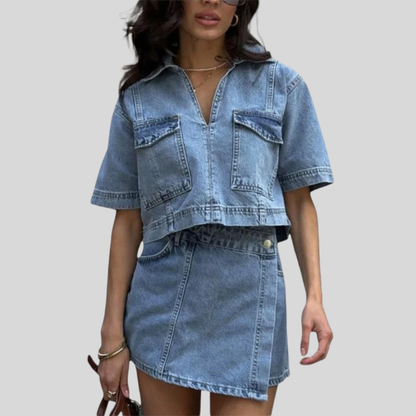 Bold Lapel Top Shorts Set