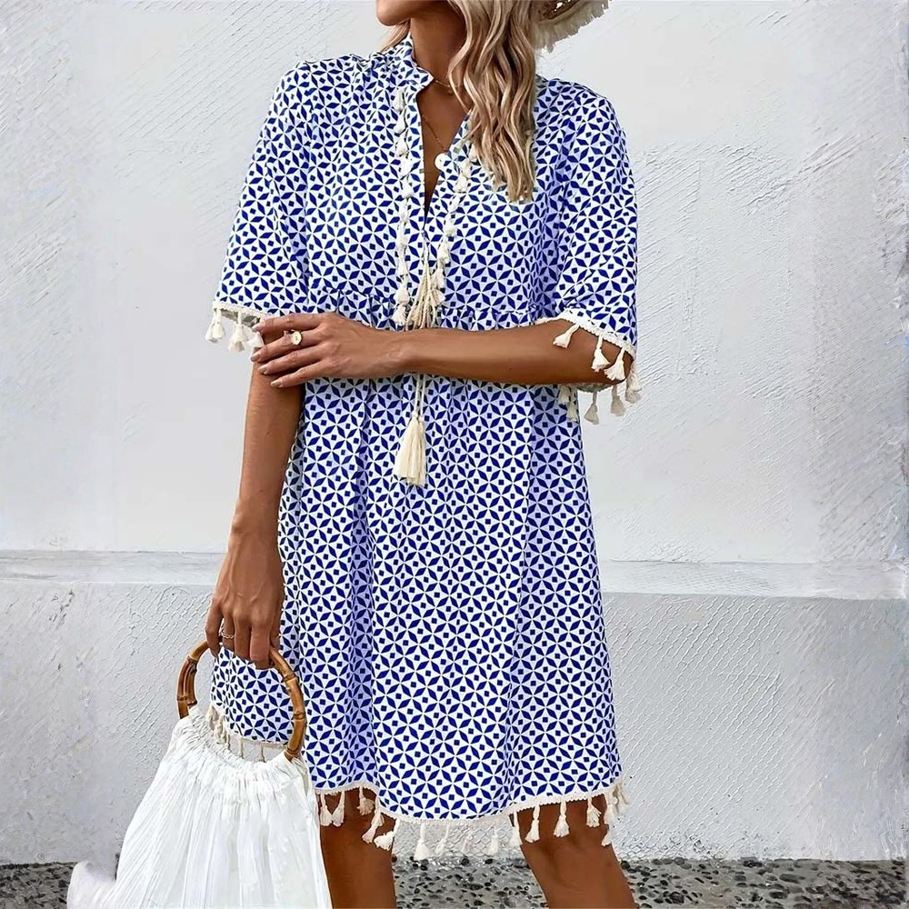 Boho Geometric Tassel Mini Dress