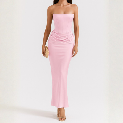 Striking Strapless Draped Maxi Dress