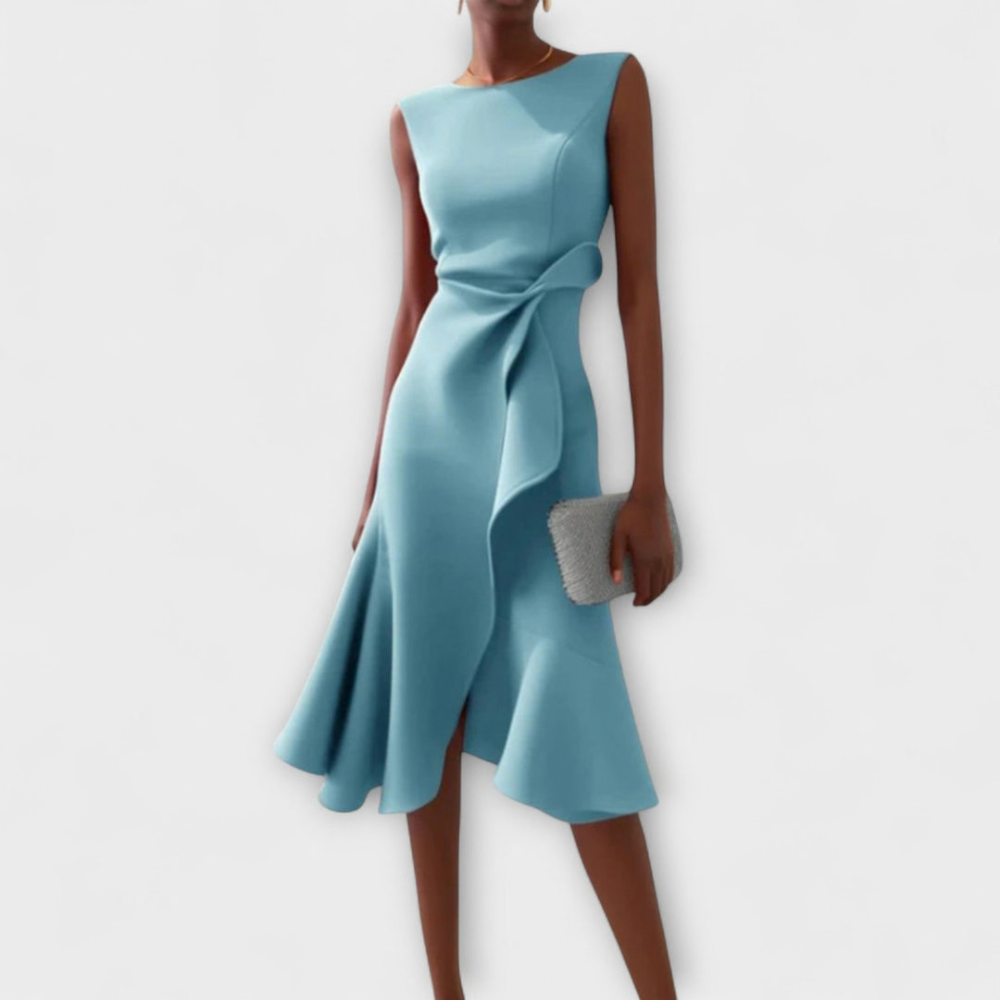Asymmetric Draped Midi Dress