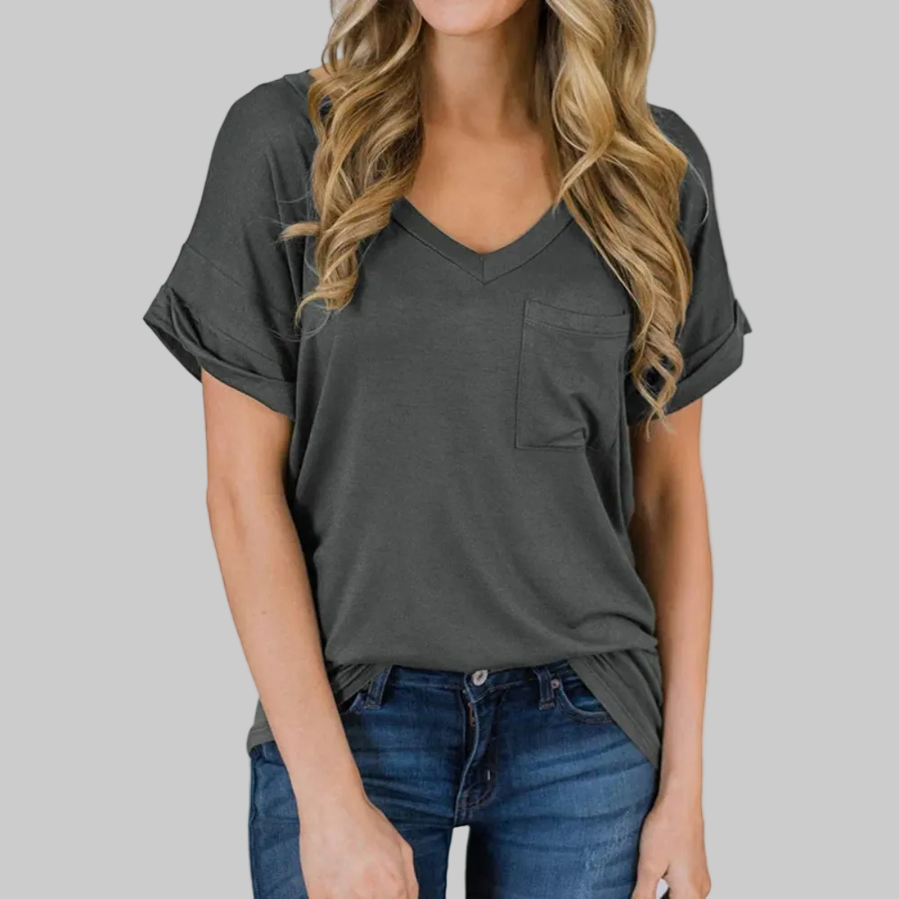 Relaxed V Neck Pocket Top