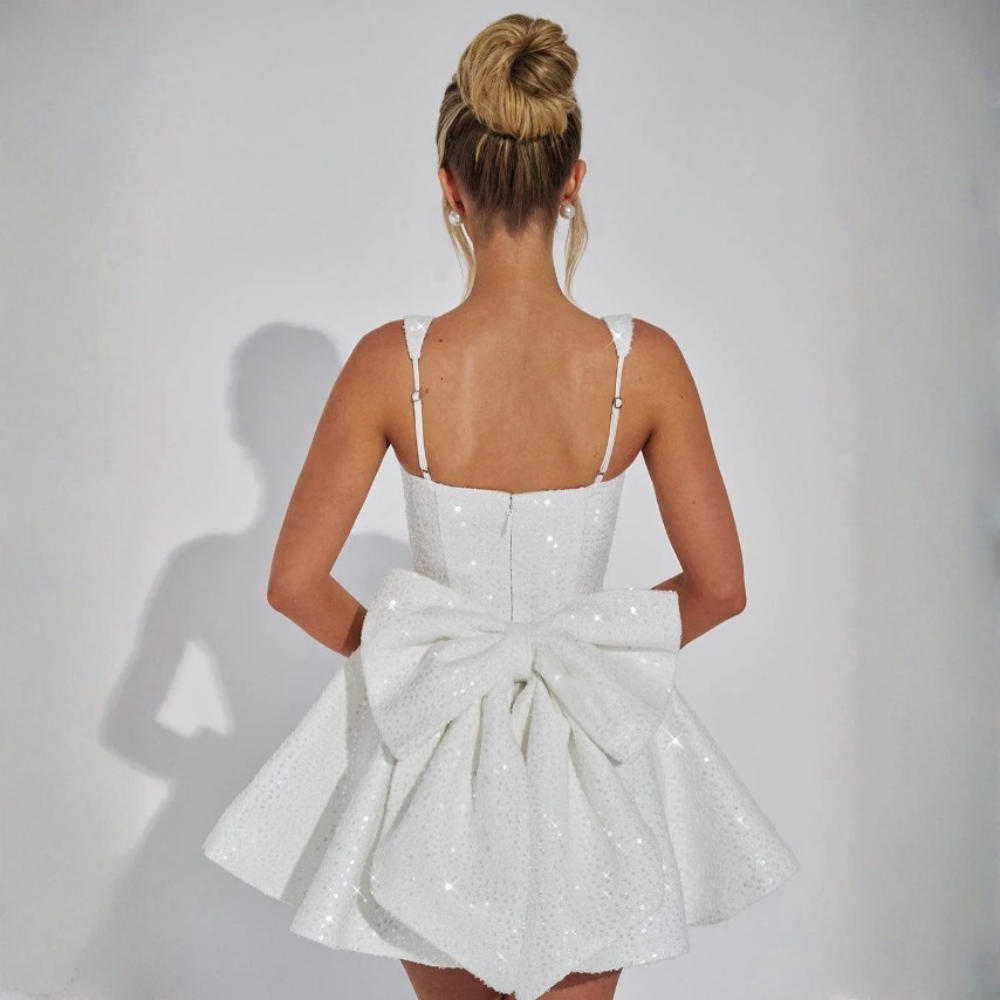 Glimmering Bow Back Mini Dress