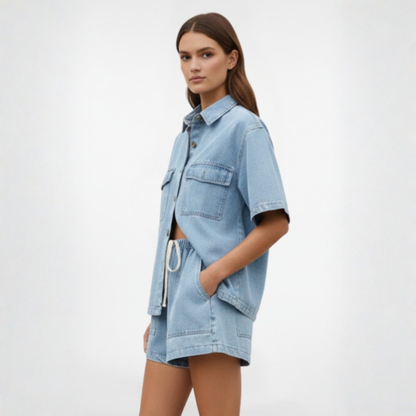 Casual Denim Set Short Sleeve