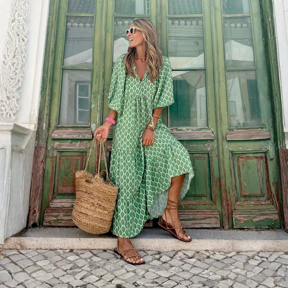 Bohemian Maxi Dress Waist Tie