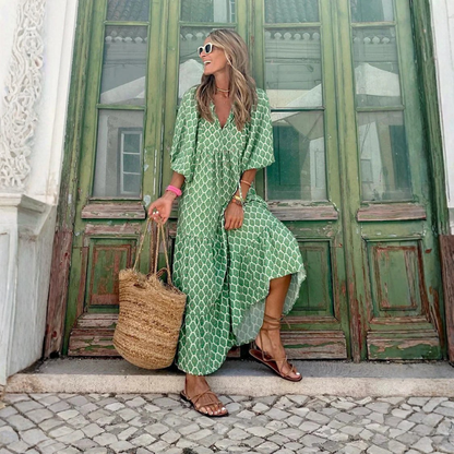 Bohemian Maxi Dress Waist Tie