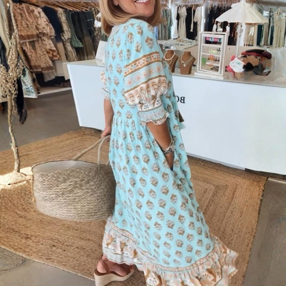 Chic Floral V Neck Dress