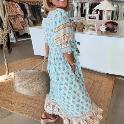 Chic Floral V Neck Dress