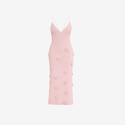 Romantic Rosette Knit Midi Dress