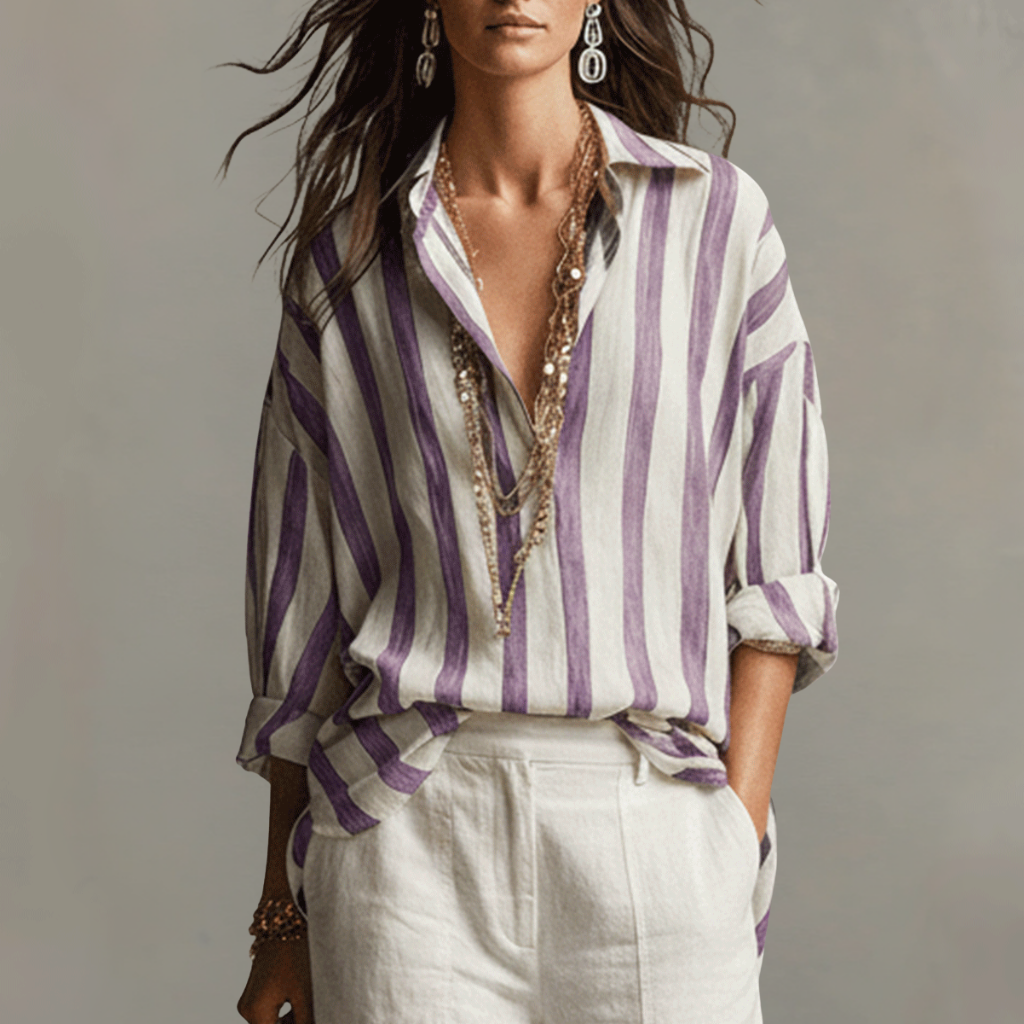 Breathable Cotton Linen Striped Shirt