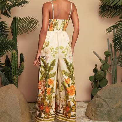 Printed Off Shoulder Wide Leg Jumpsuit