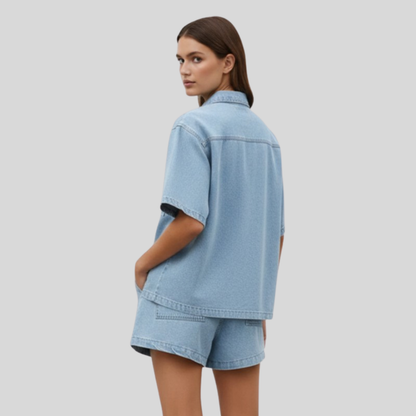 Casual Denim Set Short Sleeve