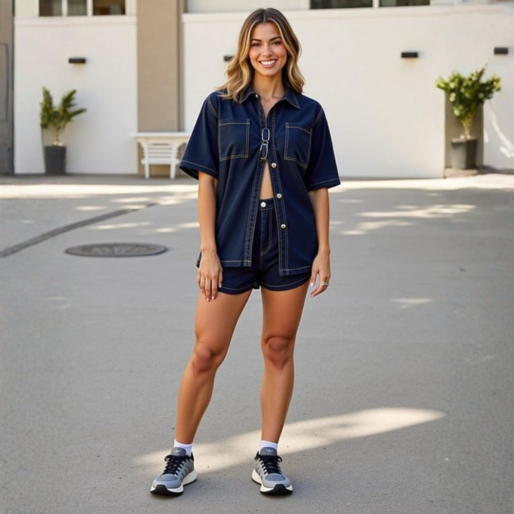 Casual Denim Two Piece Set