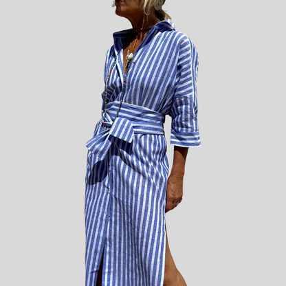 Effortless Striped Midi Shirt Dress