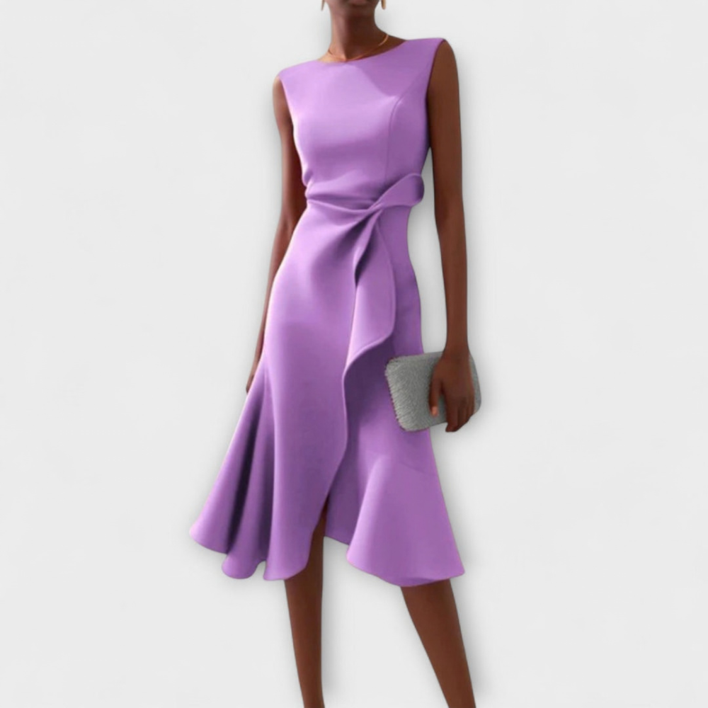 Asymmetric Draped Midi Dress