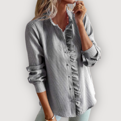 Chic Vertical Stripe Ruffle Blouse