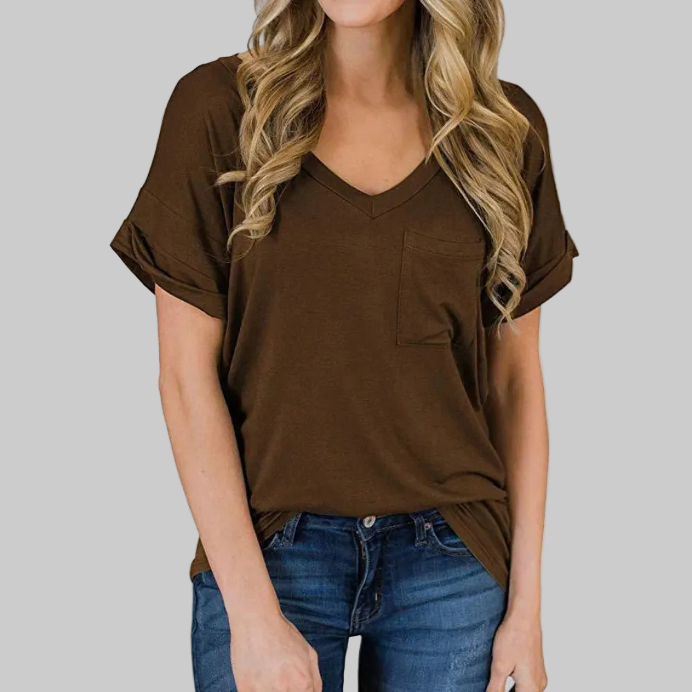 Relaxed V Neck Pocket Top