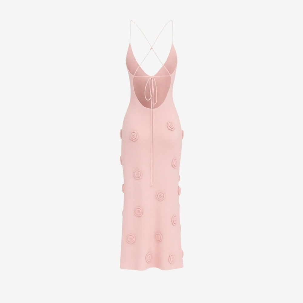 Romantic Rosette Knit Midi Dress
