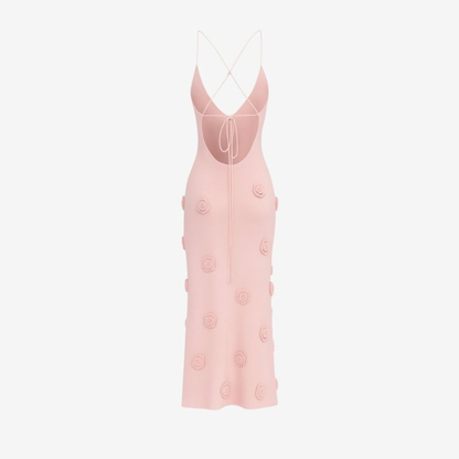 Romantic Rosette Knit Midi Dress