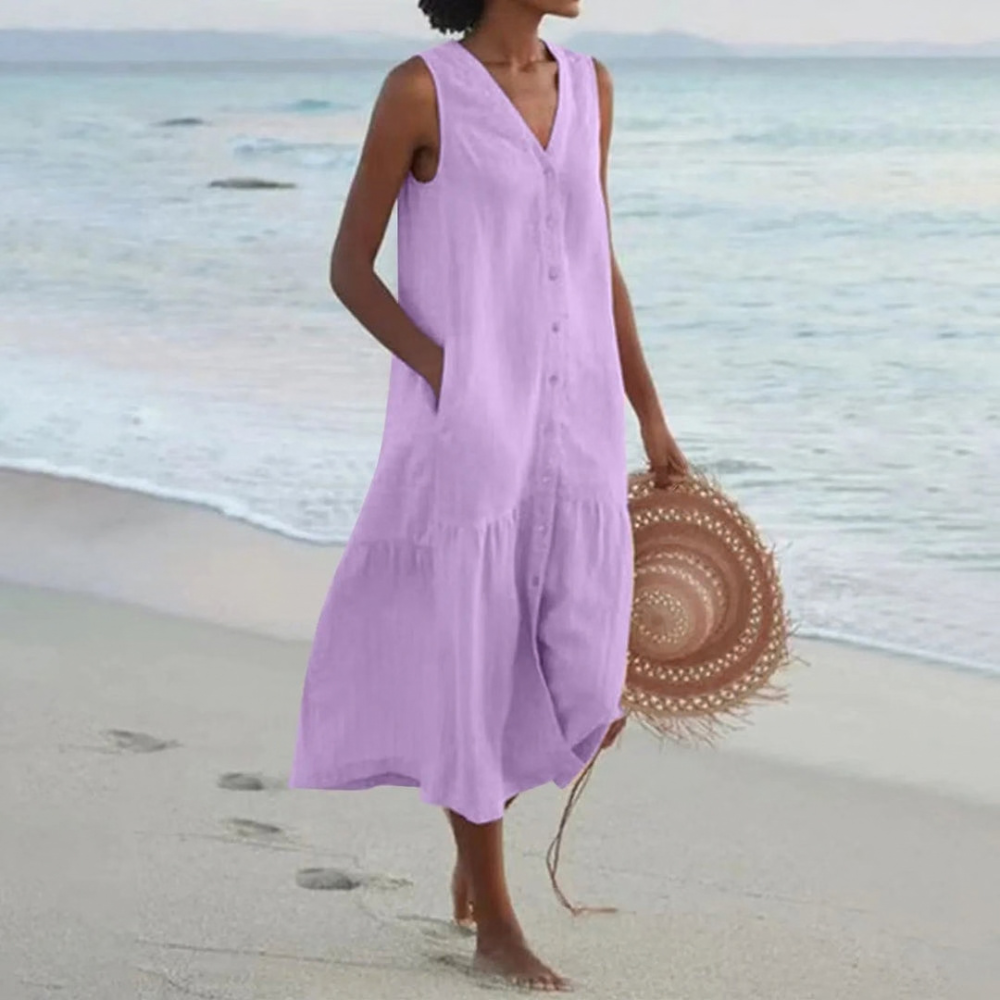 Breezy Midi Dress Button Front