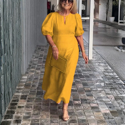Romantic Midi Dress Puff Sleeve
