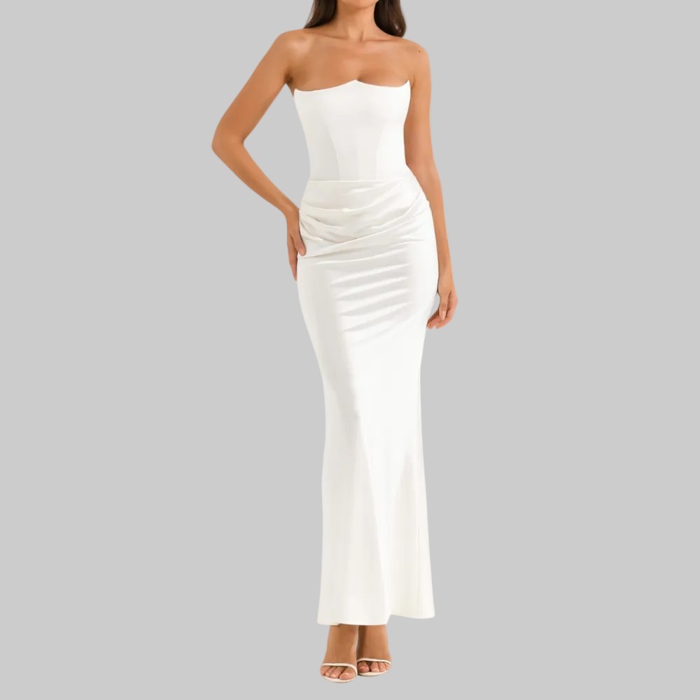 Sleek Strapless Draped Maxi Dress